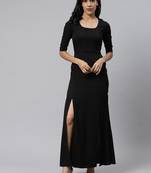 Black plain crepe long-kurtis