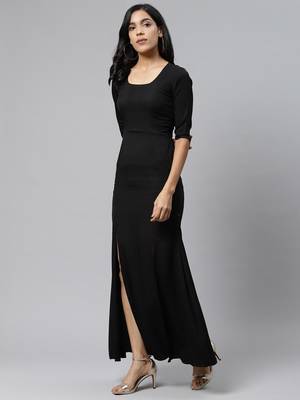 Black plain crepe long kurtis 2