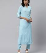 Sky-blue printed cotton cotton-kurtis