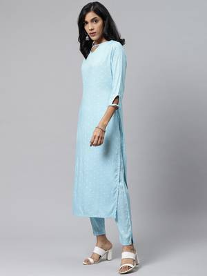 Sky blue printed cotton cotton kurtis 2