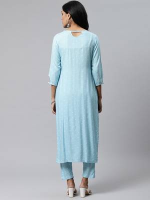 Sky blue printed cotton cotton kurtis 4