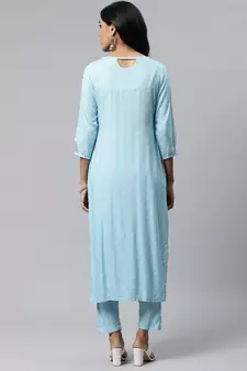 Sky blue printed cotton cotton kurtis