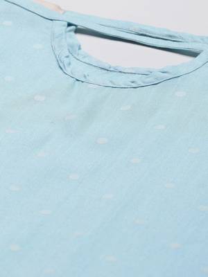 Sky blue printed cotton cotton kurtis 5