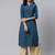 Teal-blue printed cotton cotton-kurtis