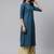 Teal-blue printed cotton cotton-kurtis