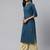 Teal-blue printed cotton cotton-kurtis