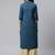 Teal-blue printed cotton cotton-kurtis