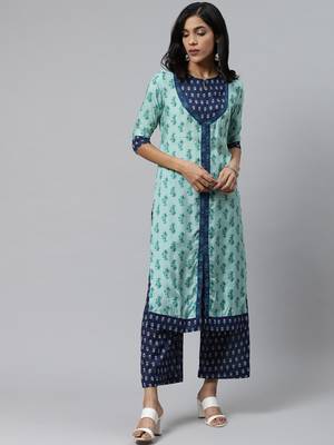 Light-green printed cotton cotton-kurtis 1