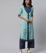 Light-green printed cotton cotton-kurtis