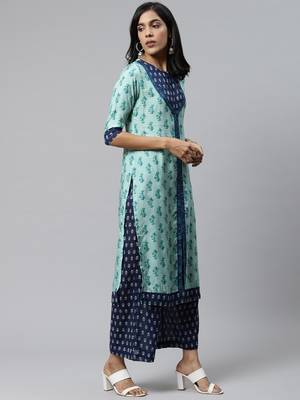 Light-green printed cotton cotton-kurtis 3