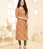 Yellow printed cotton ethnic-kurtis