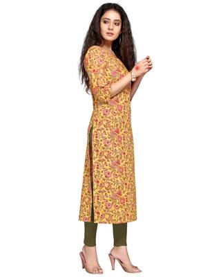 Yellow printed cotton ethnic-kurtis 4