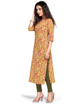 Yellow printed cotton ethnic-kurtis 5