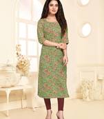 Green printed cotton ethnic-kurtis