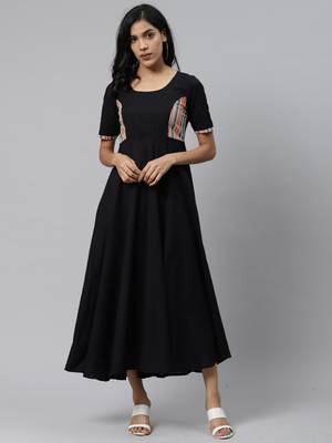 Black plain cotton cotton-kurtis 1