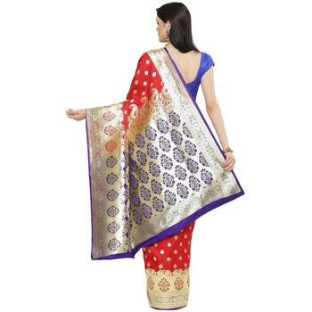 Red woven satin saree with blouse 2