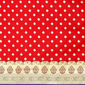 Red woven satin saree with blouse 4