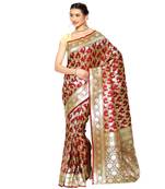 Maroon woven katan silk saree with blouse