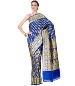 Blue woven banarasi silk saree with blouse