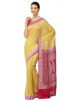 Yellow woven georgette saree with blouse