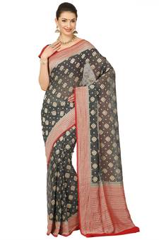 Grey woven georgette saree with blouse