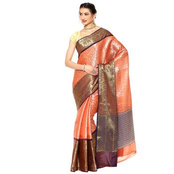 Orange woven kanchipuram silk saree with blouse 1