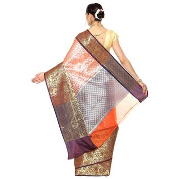 Orange woven kanchipuram silk saree with blouse 2
