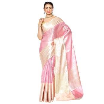 Blue woven kanchipuram silk saree with blouse 1