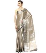 Black woven kanchipuram silk blend saree with blouse