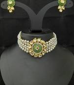 Green Meenakari Kundan Pearl Choker Jewelry Set