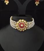 Red Meenakari Kundan Pearl Choker Jewelry Set