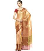Brown woven kanchipuram silk blend saree with blouse