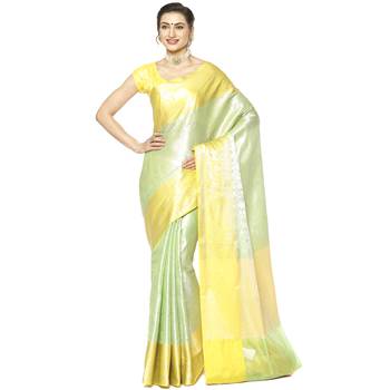 Green woven kanchipuram silk saree with blouse 1