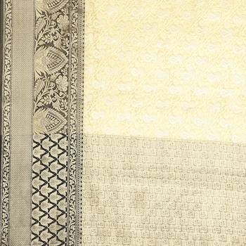 Beige woven kanchipuram silk blend saree with blouse 4