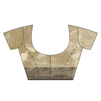 Beige woven kanchipuram silk blend saree with blouse 5