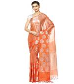 Orange woven kanchipuram silk saree with blouse
