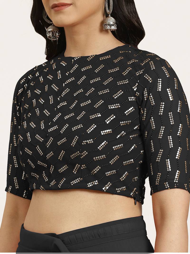 Black plain georgette saree with blouse