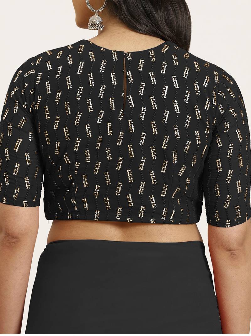 Black plain georgette saree with blouse