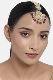  Matte Finish Traditional Pearls Kundan Studded Maang Tikka for Women/Girls (T2911M)