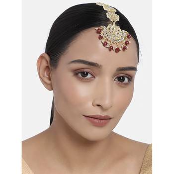  Matte Finish Traditional Pearls Kundan Studded Maang Tikka for Women/Girls (T2911M) 1