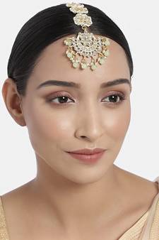 Matte Finish Traditional Pearls Kundan Studded Maang Tikka for Women/Girls (T2911Min)