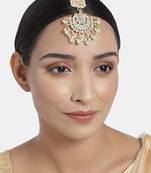 Matte Finish Traditional Pearls Kundan Studded Maang Tikka for Women/Girls 