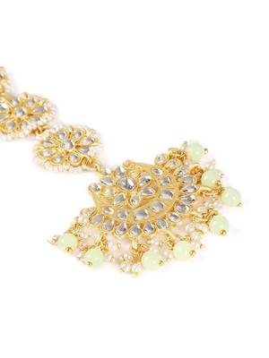 Matte Finish Traditional Pearls Kundan Studded Maang Tikka for Women/Girls  3