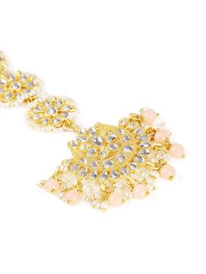 Matte Finish Traditional Pearls Kundan Studded Maang Tikka for Women/Girls  2