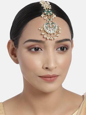 Traditional Pearls Kundan Studded Maang Tikka for Women/Girls  1