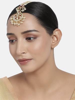 Traditional Pearls Kundan Studded Maang Tikka for Women/Girls  1
