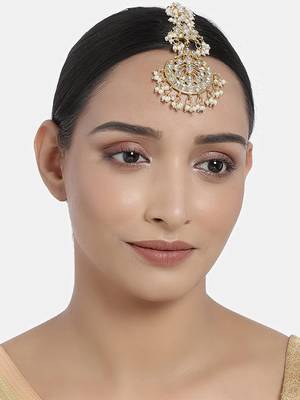 Traditional Pearls Kundan Studded Maang Tikka for Women/Girls  1