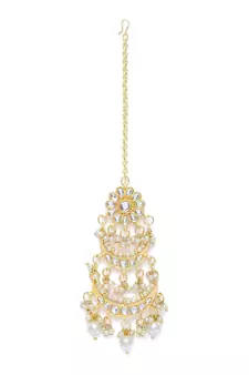 Matte Finish Traditional Pearls Kundan Studded Maang Tikka for Women/Girls 