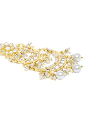 Matte Finish Traditional Pearls Kundan Studded Maang Tikka for Women/Girls  3