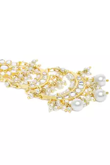 Matte Finish Traditional Pearls Kundan Studded Maang Tikka for Women/Girls 